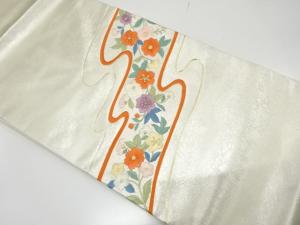 流水に枝垂れ花模様　刺繍　名古屋帯